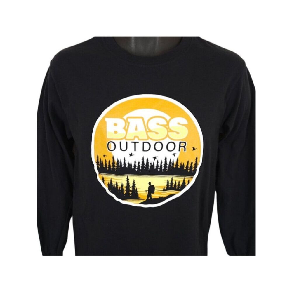 Bass Outdoor T Shirt Mens Size Small Black Wilderness Hiking Nature Tee